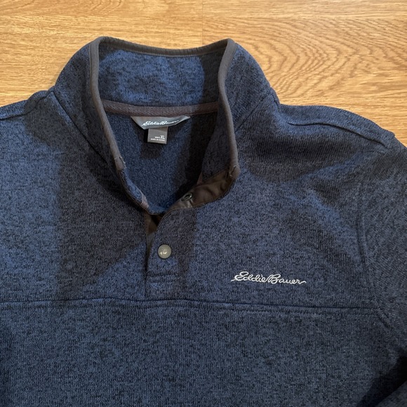 Eddie Bauer Men's 3 Button Fleece Sweater Blue XL Long Sleeve Mock Neck Pullover - Picture 2 of 8